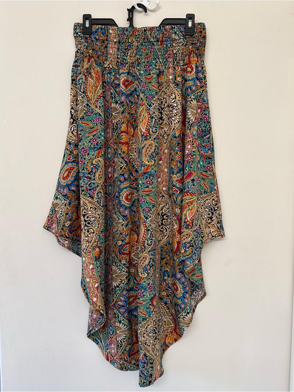 Boho Paisley High-Low Midi Skirt - Teal Multi